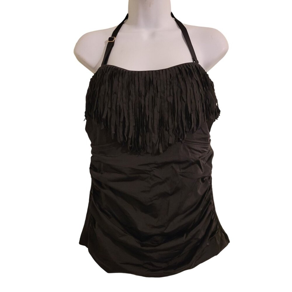 Swimsuits for All 12 Black Fringe‎ Tankini Bandeau Beach Swim Vacation Summer